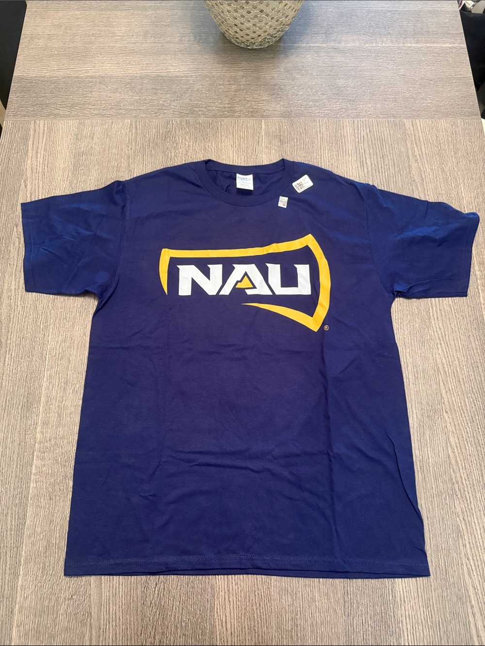 Unisex Nau Navy Short Sleeve Tee with White and Gold Logo